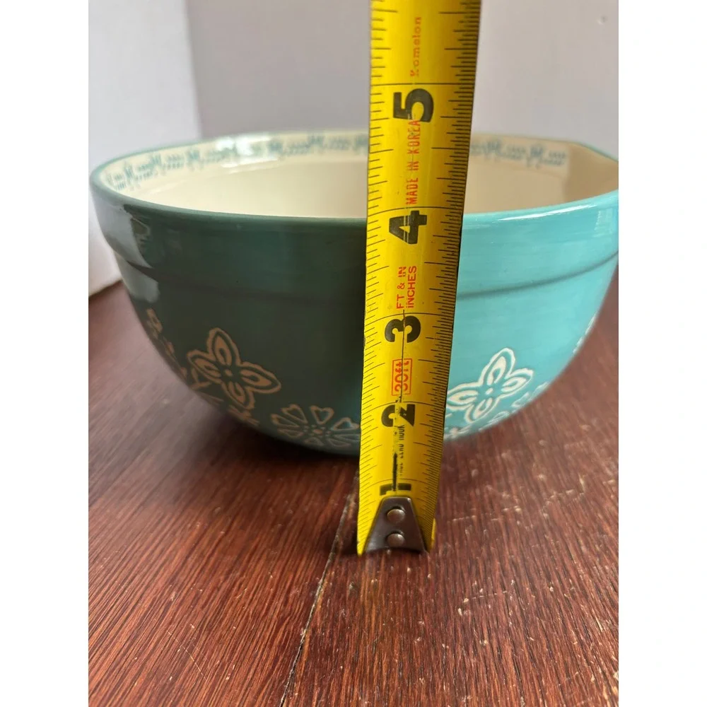 The Pioneer Woman Teal Floral Embossed Stoneware Batter Bowl with Pour Spout 8in